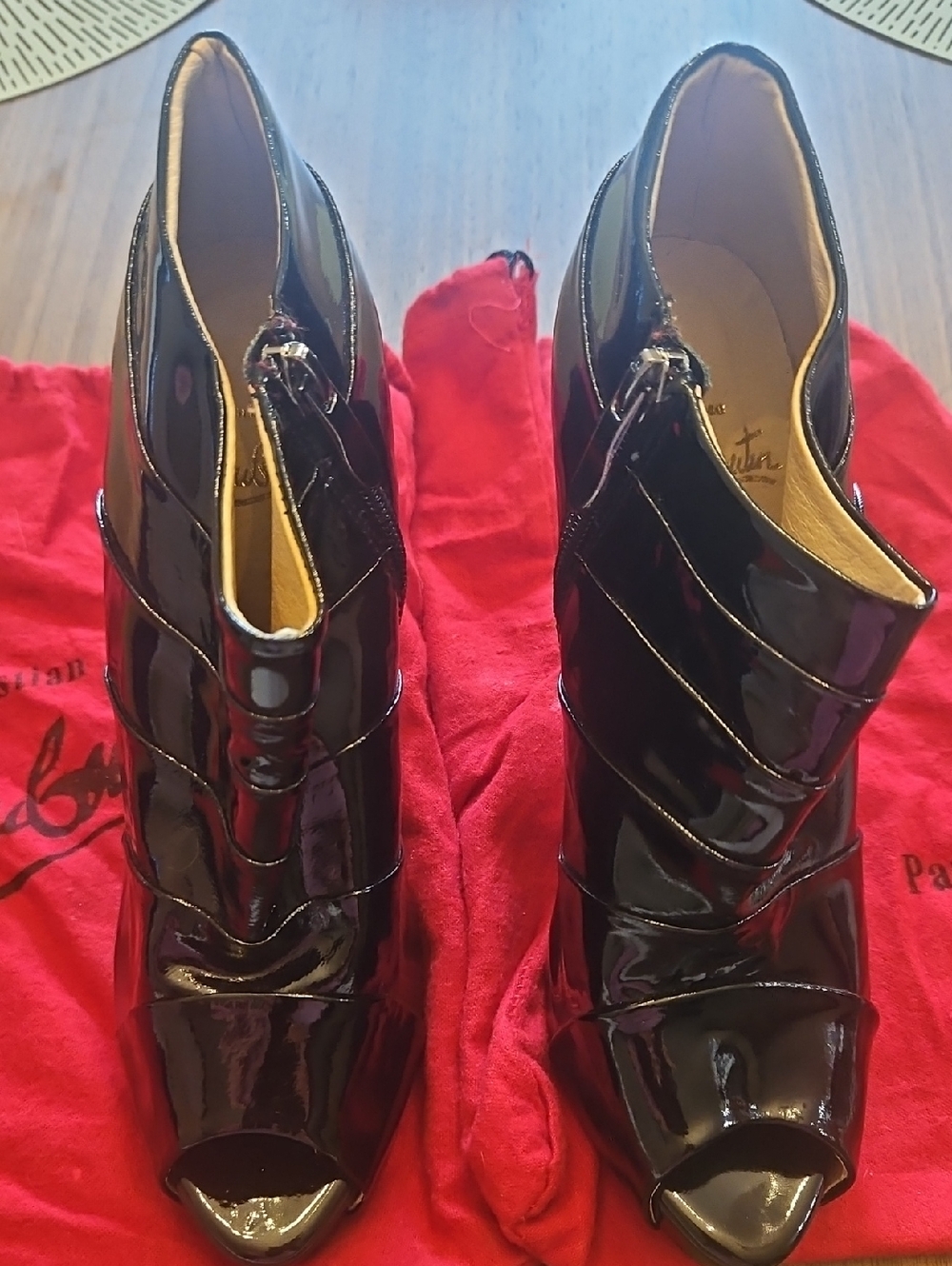 Christian Louboutin Black Patent Peep-Toe Booties